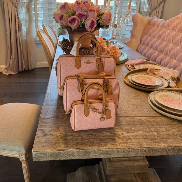 NWT Coach Pink and Tan Satchel MINI ROWAN - Picture 10 of 16